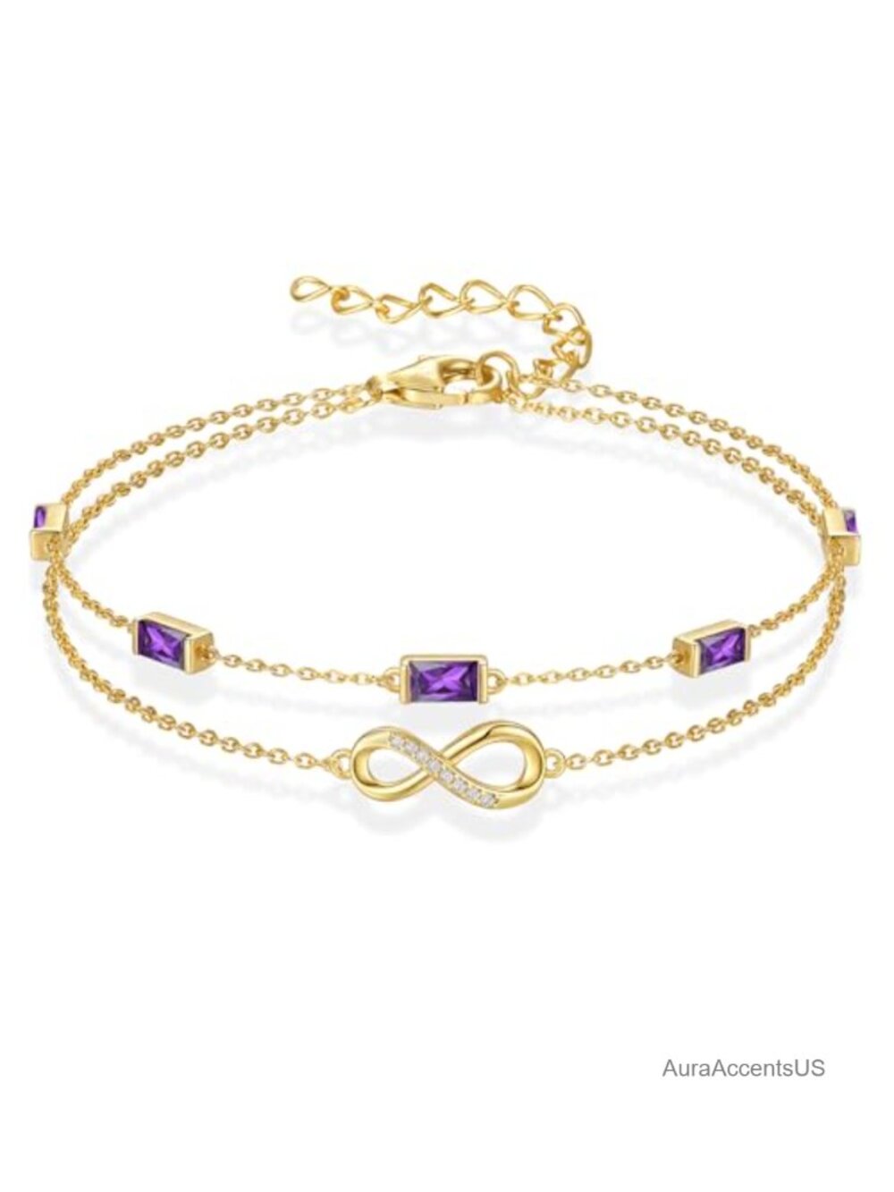 Infinity Birthstone Charm Bracelet, Sterling Silver with 18K Gold Plate,